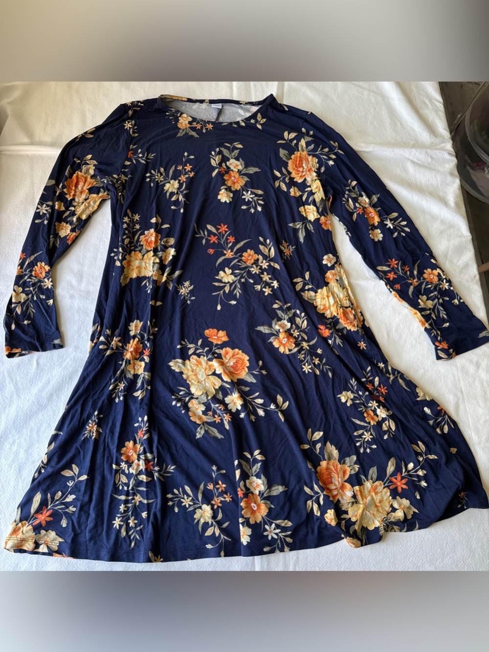 Old Navy Navy Floral Long-Sleeve Swing Dress